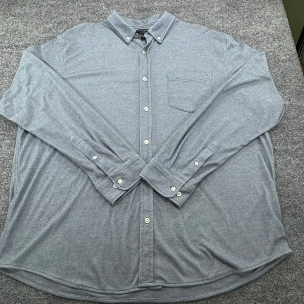 Banana Republic Button Down XXL LS Slim Knit Pique Cotton Blend Blue Shadow